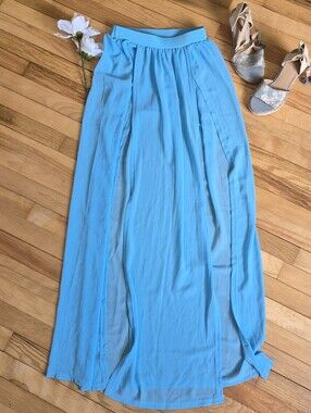 Light Blue Maxi Skirt With Double Slit
